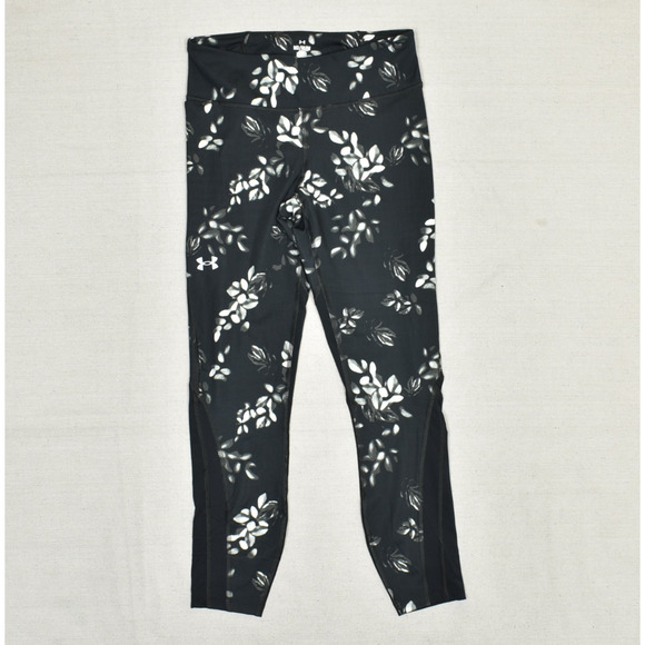 Under Armour Women Skinny Legging Floral Polyester Black Size M Compression Gym - Picture 1 of 8